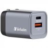 Hálózati töltő, 1xUSB-C PD (35W), USB-A QC 3.0, EU/UK/US, GaN, VERBATIM