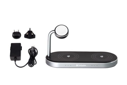 Töltőállomás, 3-az-1-ben, MFi (Apple) vagy Qi töltés, VERBATIM "WCS-03"