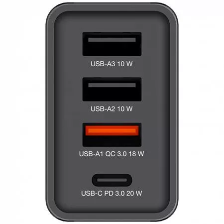 Hálózati töltő, 1xUSB-C PD (20W), USB-A QC 3.0, 2xUSB-A (10W), VERBATIM, fekete