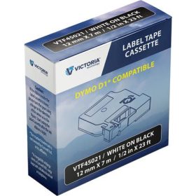   Feliratozógép szalag, 12 mm x 7 m, VICTORIA TECHNOLOGY, fekete-fehér