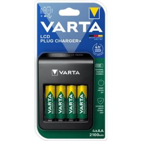   Elemtöltő, AA/AAA/9V, 4xAA 2100 mAh, LCD kijelző, VARTA "Plug"