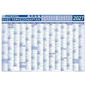   Éves tervező és projekt naptár, kétoldalas, fémléces, kék színű filctollal, 70x100 cm, 2027 évi, STIEFEL