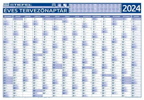 Éves tervező és projekt naptár, kétoldalas, fémléces, kék színű filctollal, 70x100 cm, 2024 évi, STIEFEL